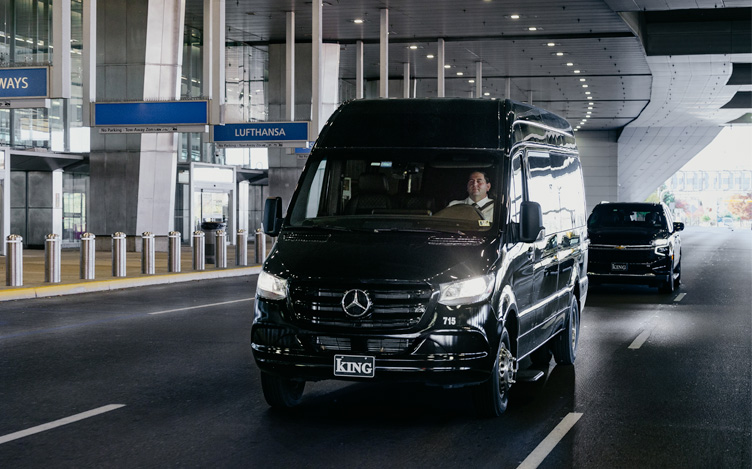 Van driving around airport