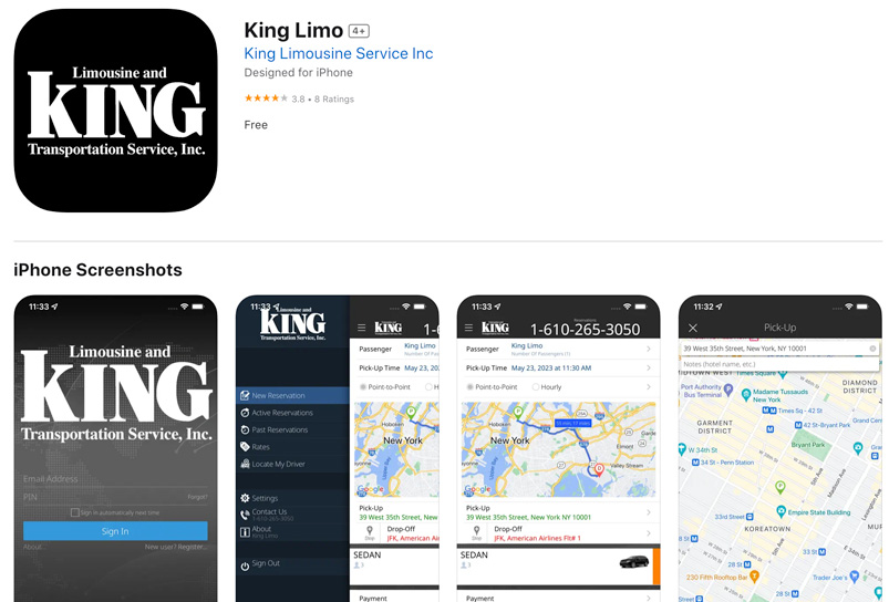 King Transportation's booking app